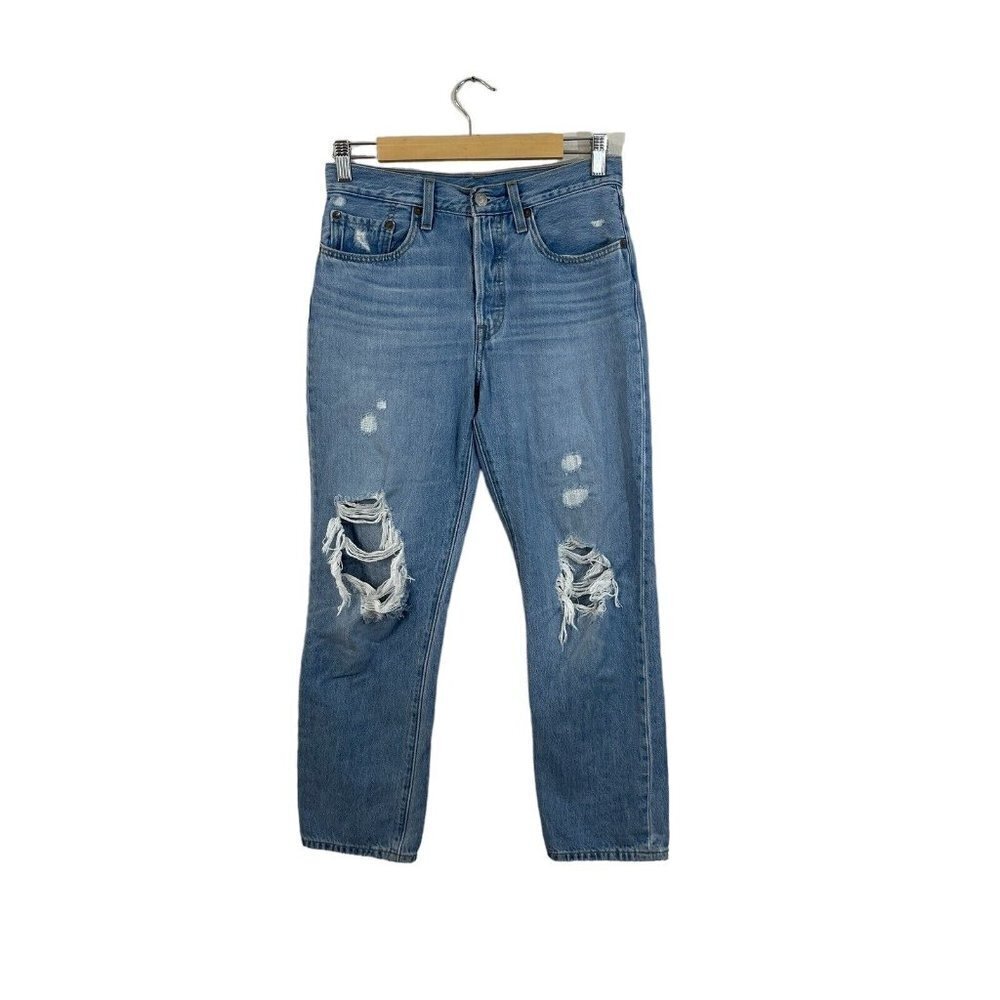 Levi's 501 Jeans 26X26 Button Fly Destroyed Blue Distressed Cotton Womens